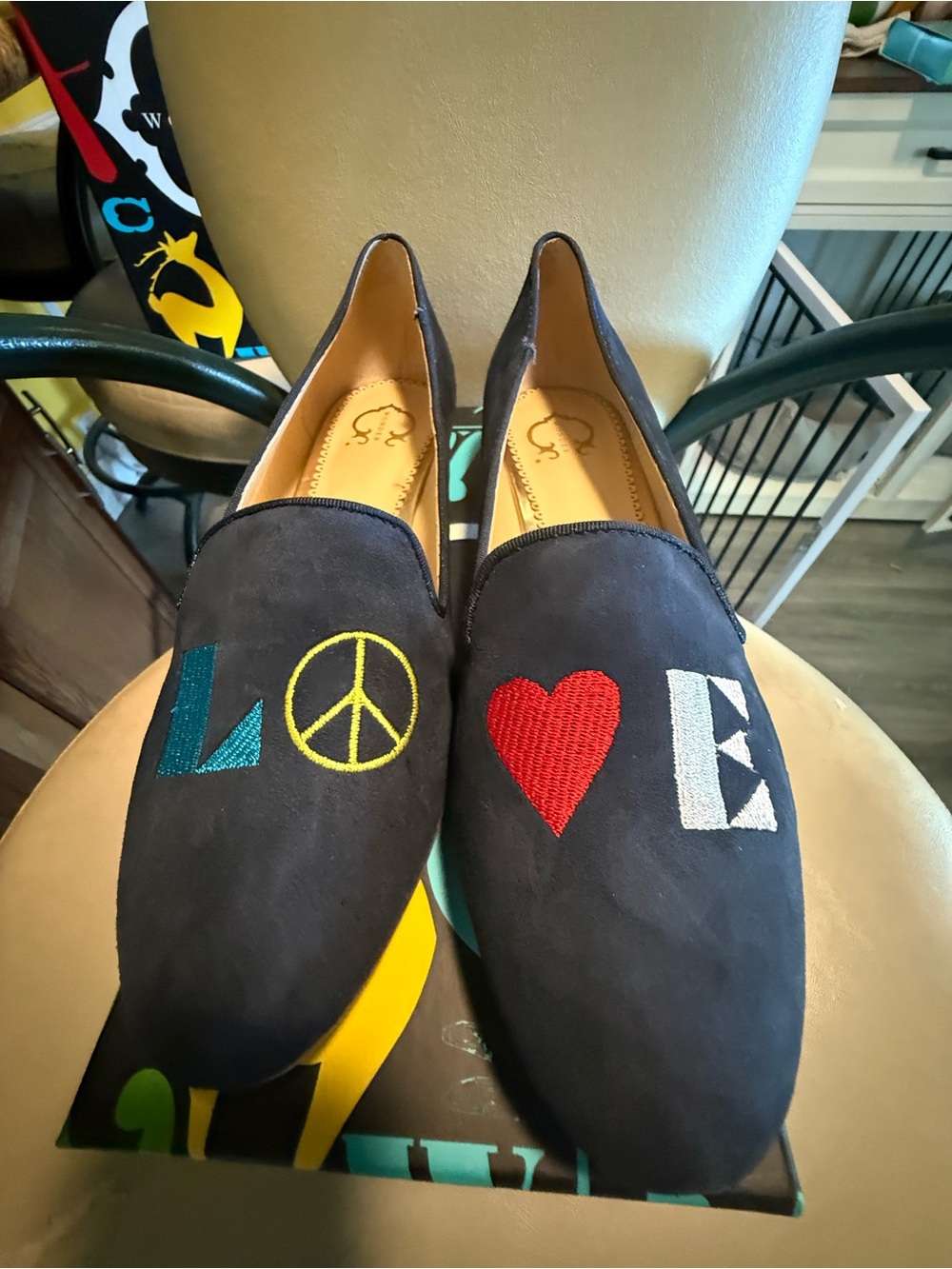 Women's Navy Suede LO♥E Embroidered Slip-On Flats